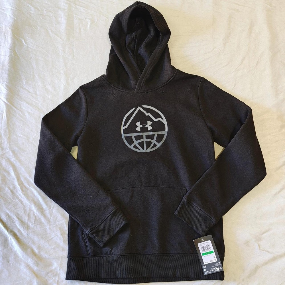 Under Armour Youth Rival Fleece Globe Graphic Hoodie Black UOFII32F-001 YL